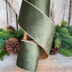 4&quot; Forest Green Velvet Ribbon, Moss Green & Gold Velvet Ribbon, Christmas RIbbon, Moss Green Velvet Ribbon, Designer Ribbon, Woodsy Green