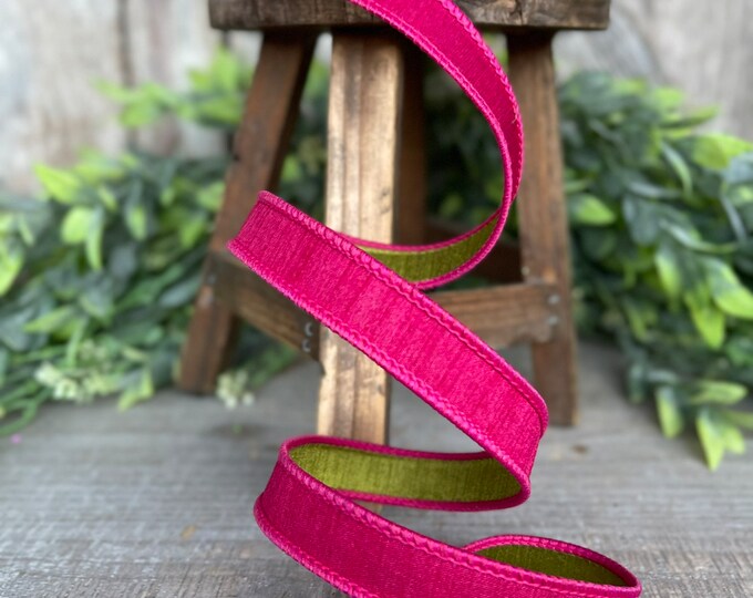 3/4” Hot Pink Ribbon, Farrisilk ribbon, wired ribbon, Spring Ribbon, Pink Ribbon, Hot Pink ribbon, Spring Greenery RK595-08