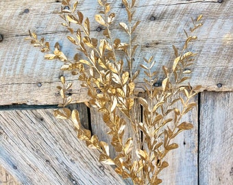 23" Gold Painted Glittered Boxwood Spray, Christmas SPray, Christmas Tree Topper Spray, Gold Spray, Boxwood Spray, Floral Supply