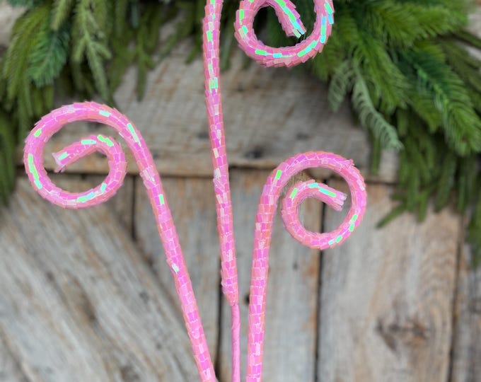 30" Pink Iridescent Sequin Curly Spray, Wreath Supply, Floral Supply, Pink Iridescent Floral Pick, Pink Spray,  40245-PK