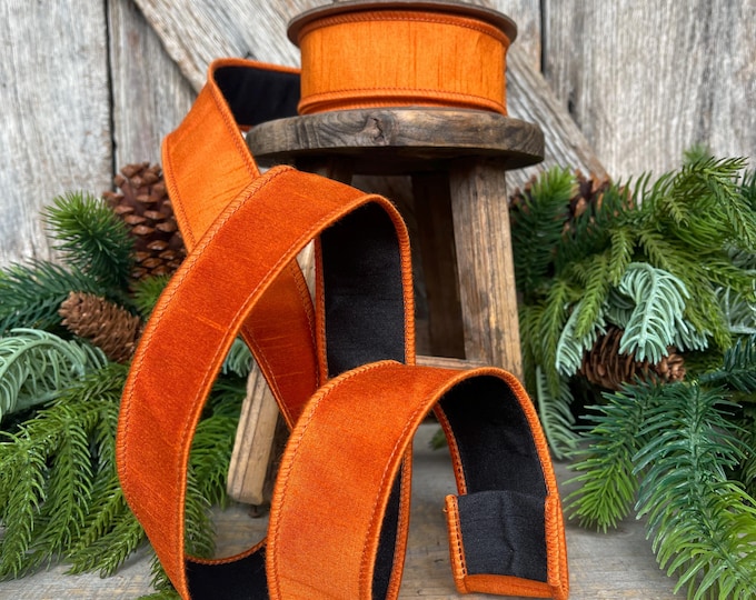1.5" Orange Black Ribbon, Halloween Ribbon, Wired Ribbon, Designer RIbbon, Double Sided Ribbon, Dupion