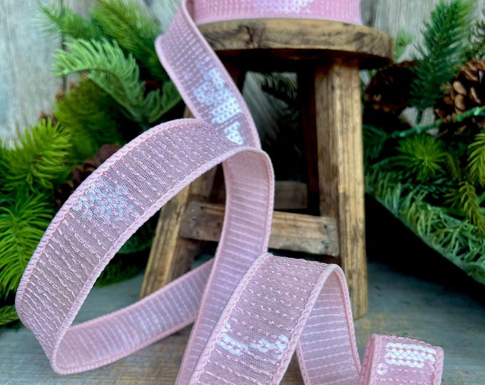 1" Pink Sequin Ribbon, Farrisilk Ribbon, Pink Sequin RIbbon, Christmas Ribbon, Light Pink Ribbon, Christmas Tree Ribbon,  RK576-14