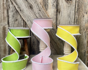2.5" Pastel Ribbon, Fuzzy Border Ribbon, Cottontail Ribbon, Pink Ribbon, Lime Green Ribbon, yellow ribbon, ribbon for bows, Easter ribbon