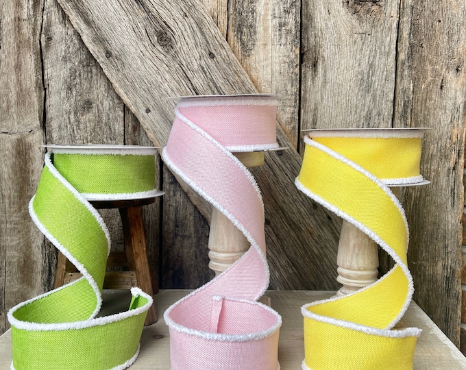 2.5" Pastel Ribbon, Fuzzy Border Ribbon, Cottontail Ribbon, Pink Ribbon, Lime Green Ribbon, yellow ribbon, ribbon for bows, Easter ribbon