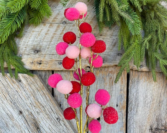 26" Pink Red Ball Spray, Pink Christmas Ball Spray, Pinkmas Tree Spray, Pink Red Gold Ball Spray, Christmas Felt Ball Spray, 85734RDPKGD