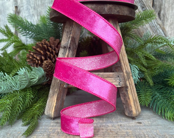 1" Hot Pink Stardust Ribbon, Farrisilk Ribbon, Christmas Ribbon, Narrow Ribbon, Designer Ribbon
