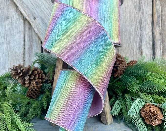 4" Rainbow Sherbert Ribbon, Farrisilk Ribbon, Pastel Ribbon, Christmas Ribbon,Candy Theme Ribbon, Rainbow Ribbon, Designer Ribbon,RK614-32