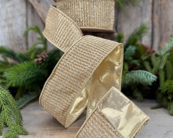 2.5" Gold Metallic Ribbon, Gold Sparkle Christmas Ribbon