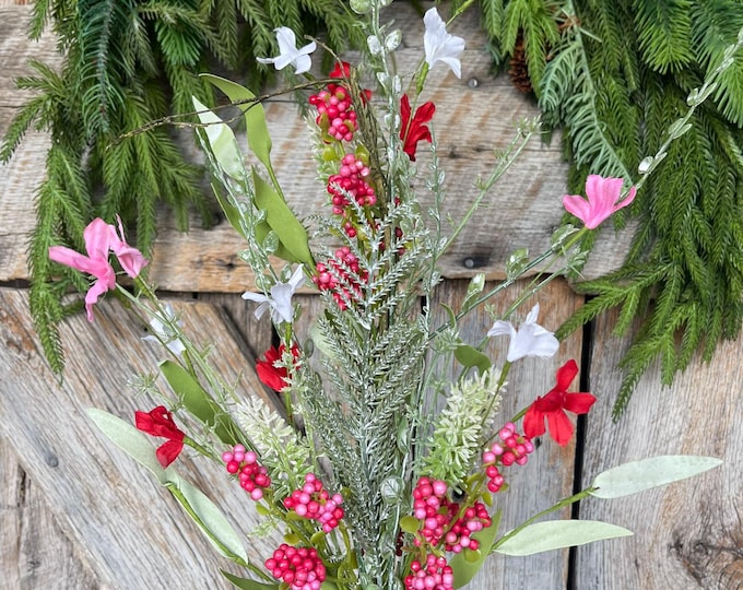 60919, 23" Red White Pink Floral Spray, Valentines Floral, Christmas Floral, Floral Filler Supply, Wreath Supply, Floral Supply, FH807174