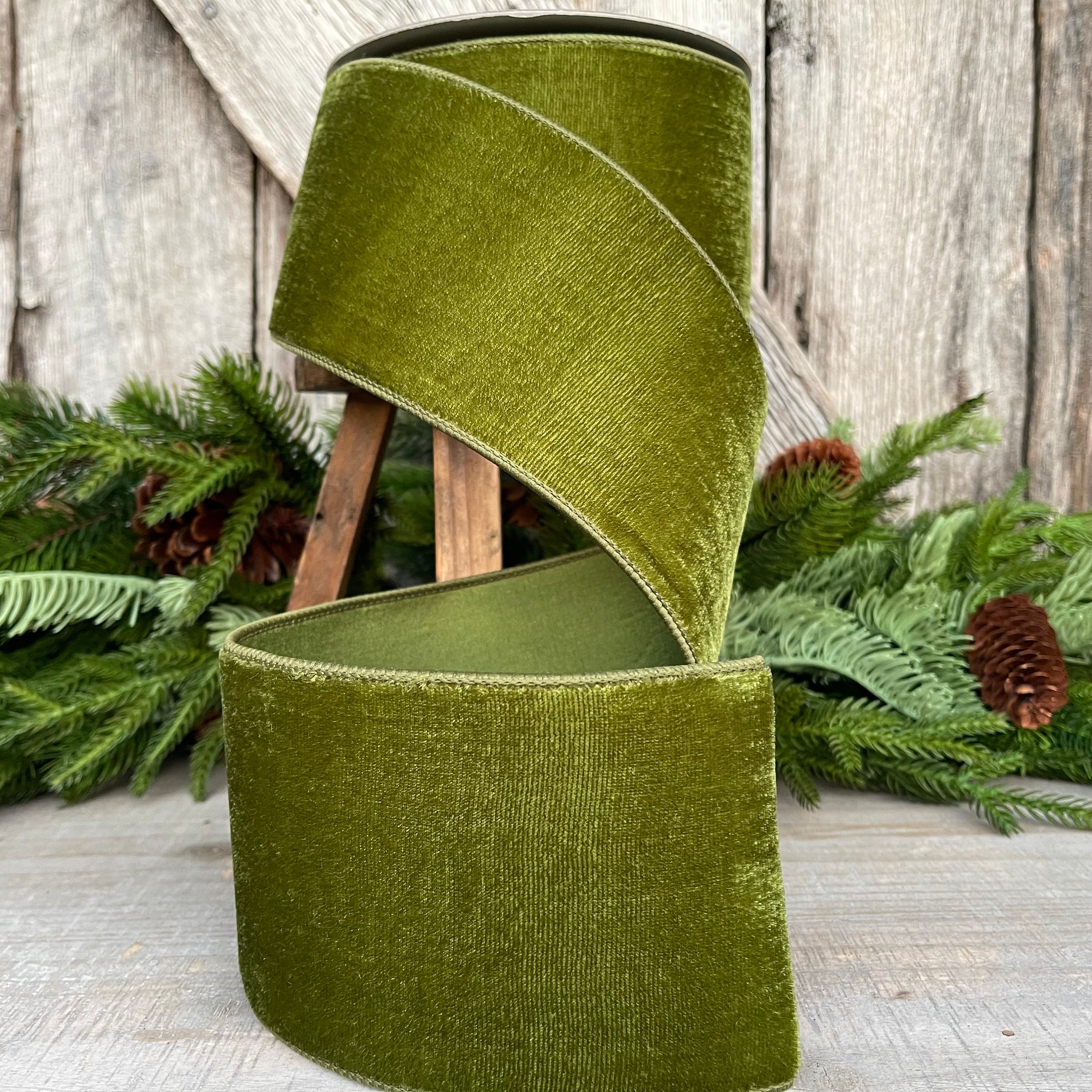 Green Reflective Holiday Wired 1.5 Inch Ribbon, Farrisilk Ribbon