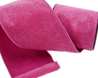 4" Hot Pink Fleece Ribbon, Wired Fleece Ribbon, Farrisilk ribbon, Pink Fleece Ribbon, Hot Pink Ribbon, wired ribbon, Pink Christmas Ribbon