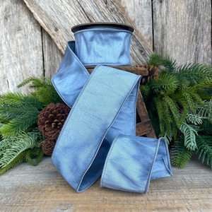 2.5" French Blue Dupioni Ribbon, Wired Ribbon, Narrow Ribbon, Christmas Ribbon, Ribbon for Bows, Blue Ribbon, Dupioni Ribbon