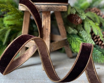 1”Chocolate Velvet Ribbon, Farrisilk ribbon, designer ribbon, 1 inch velvet, fall wired ribbon, wreath supply, craft supply