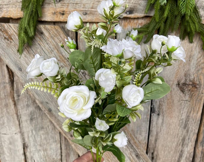 22" White Rose Bush, Artificial Rose Bush, White Roses, White Rose Buds, Wreath Supply, Floral Supply, White Roses, Valentine Bush