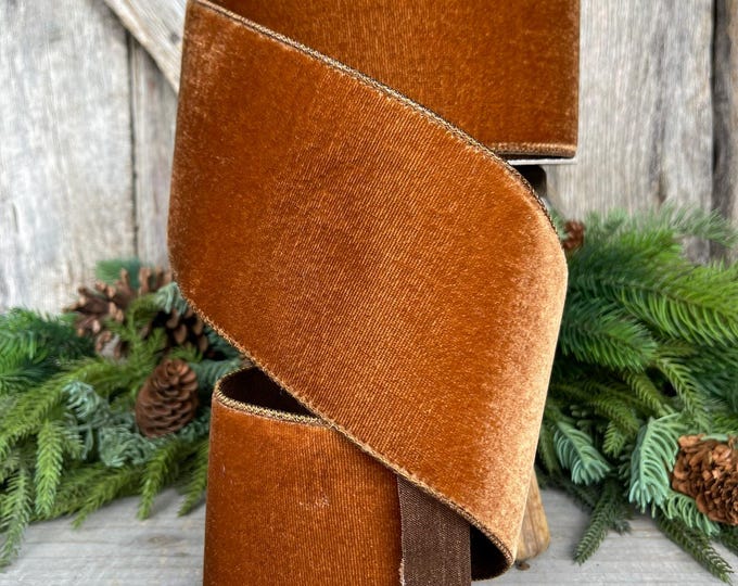 4” Pecan Brown Velvet Ribbon, Farrisilk ribbon, Velvet ribbon, Christmas Ribbon, Wired Ribbon, wood ribbon, Velvet ribbon, Christmas tree