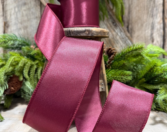 2.5" Burgundy Satin Ribbon, Burgundy Christmas Ribbon,