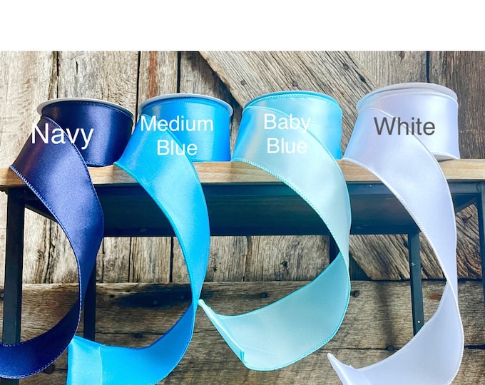 Wired ribbon, blue ribbon, spring ribbon, 2.5 inch ribbon, luxury ribbon, blue ombré ribbon, spring ribbon, satin ribbon, wreath supply