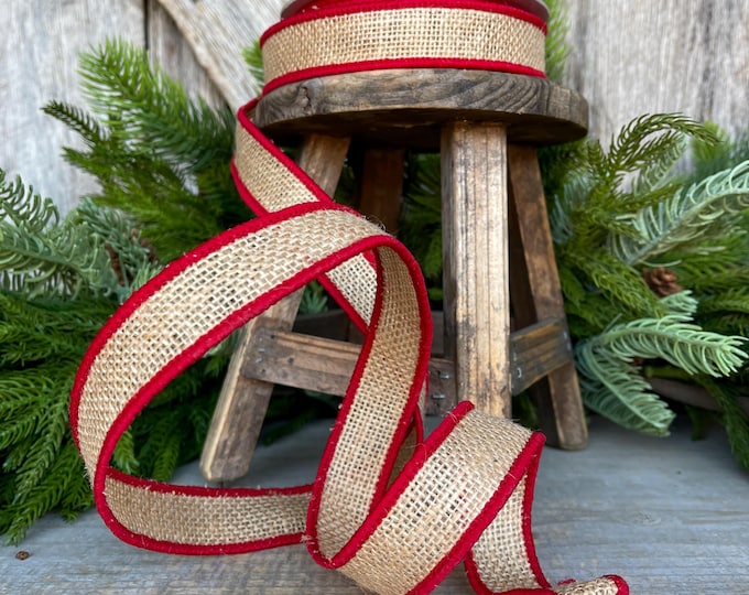 1" Red Burlap Accent Ribbon, Farrisilk Ribbon, Wired Ribbon, Burlap Ribbon, Designer Ribbon, SR096-02