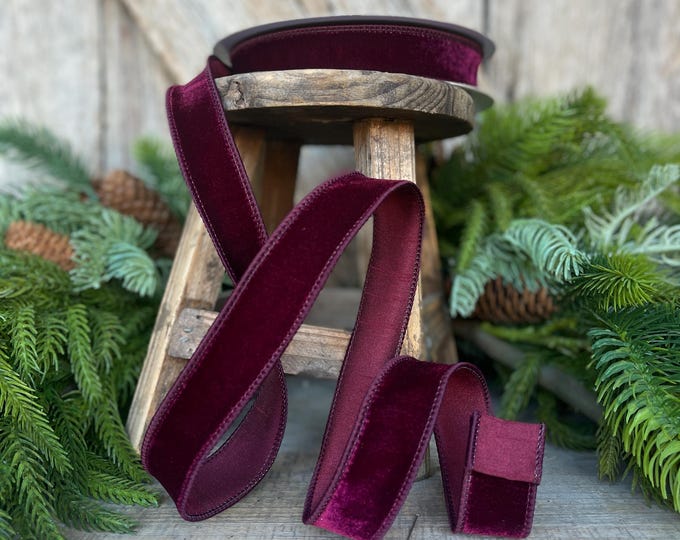 1" Garnet Velveteen Ribbon, Farrisilk Ribbon, Deep Maroon Ribbon, Deep Plum Ribbon, Christmas Ribbon, Narrow Ribbon, RS267-11