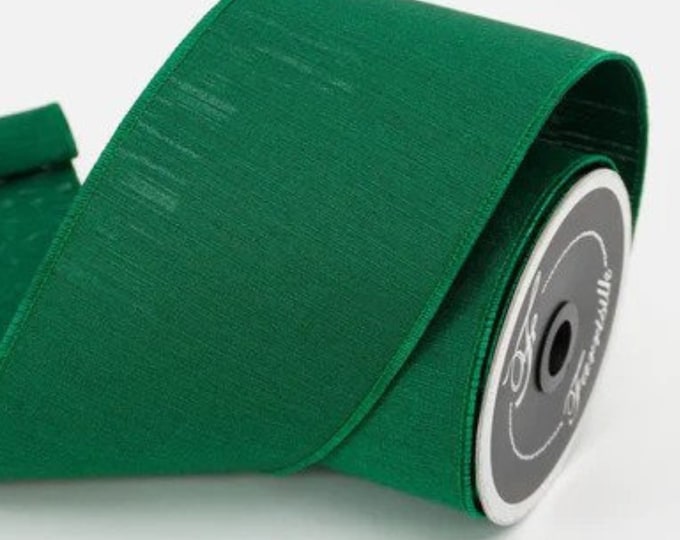 4" Emerald Green Shabby Silk, Farrisilk Ribbon, Wired Ribbon, Christmas Ribbon, Emerald Green Ribbon, Ribbon for Bows, Designer Ribbon