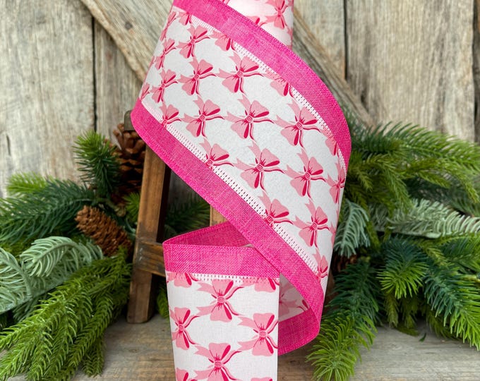 4" Coquette Pink Bow Ribbon, Pink Bow Ribbon, Pink Christmas Ribbon, Christmas Gift Wrap Ribbon, Ribbon for Tree, Ribbon for Bows