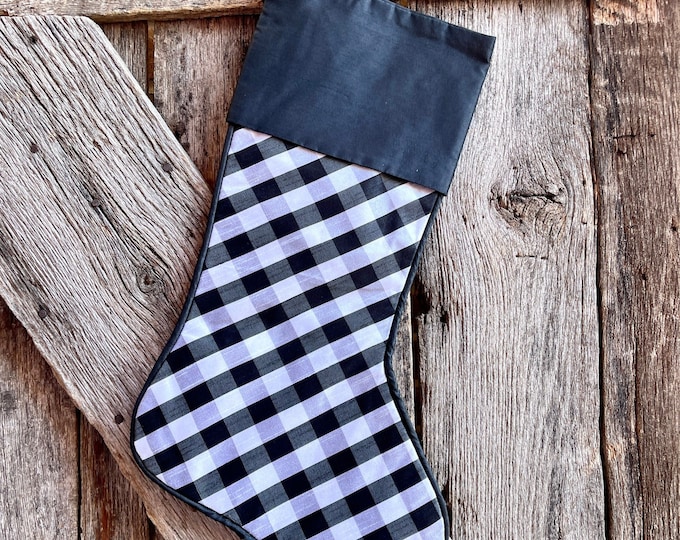 Black and white buffalo plaid stocking, Christmas stocking, stocking, black white check stocking, farmhouse stocking, farmhouse Christmas