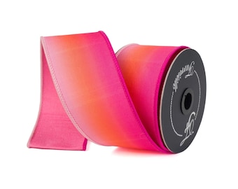 2.5" Pink Orange Sunset Ribbon, Farrisilk RIbbon, Pink Wired RIbbon, SPring Ribbon, 2 Tone Ribbon, Ombre Ribbon, Designer Ribbon,SR011-14