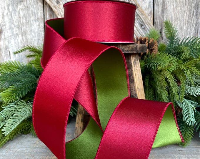 Ruby Green Wired Satin Christmas Ribbon: Farrisilk 2.5" x 10yds
