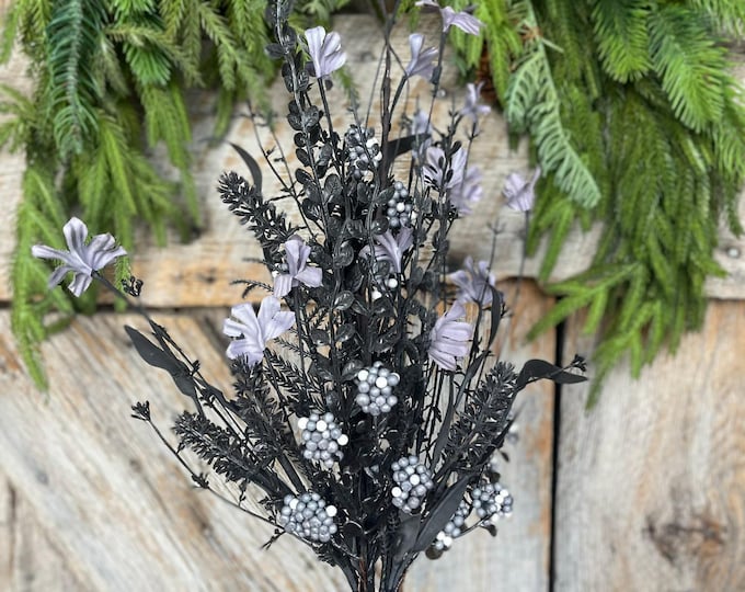 24" Halloween Black Gray Spray, 60919, Black MIxed Leaf Spray, Halloween Greenery, FH807179