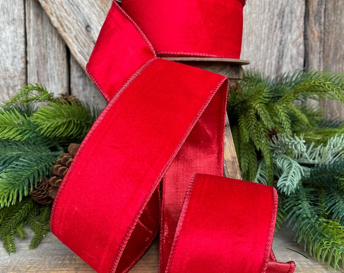 2.5" Red Velvet Ribbon, Red Christmas Tree Ribbon, Red Ribbon, Christmas Ribbon
