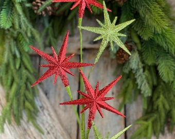 27" Bethlehem Star Spray, Red Green Star Spray, Christmas Tree Spray, Christmas Tree Topper Spray, Star Spray, 64717