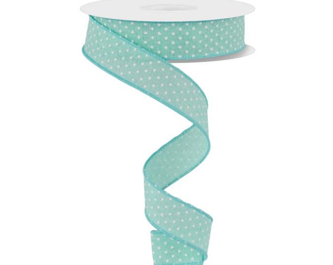 7/8" Mint Green Swiss Dots Ribbon, Mint Swiss Dots Ribbon, Narrow RIbbon, Wired Ribbon, Craft Supply, Wreath Supply, Ribbon for Bows