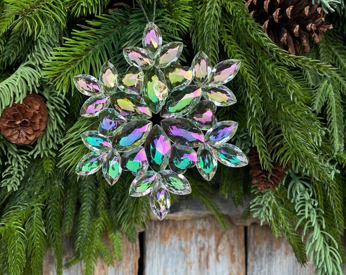 5" Iridescent Snowflake Ornament, Shatterproof Ornament, Snowflake Ornament, Colorful Ornament, Christmas Tree Ornament