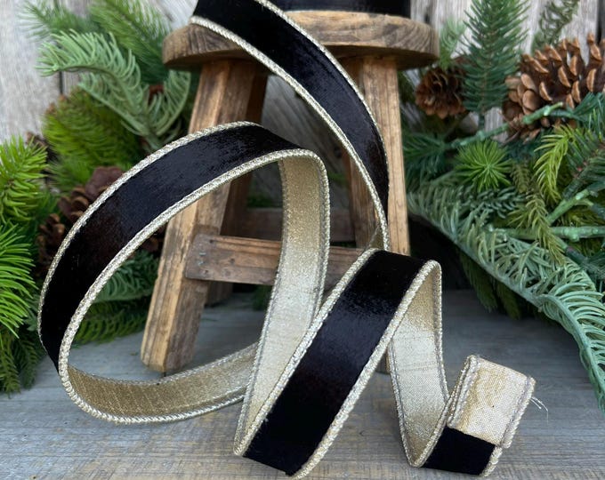 1" Black Satin Velvet Ribbon, Farrisilk Ribbon, Black Velvet Ribbon, Christmas RIbbon,Black Platinum Velvet Ribbon,Designer Ribbon, RK661-92