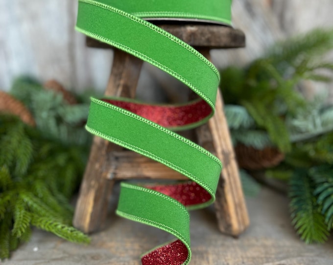 1" Lime Green & Red Ribbon, Farrisilk Ribbon, Green Red Fusion Ribbon, Whimsical Christmas,  Christmas Ribbon, RS200-47