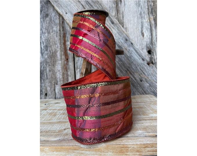 5 yards, glitter stripe ribbon, Fall plaid ribbon, glitter, ribbon, wired ribbon,  ribbon, 4 inch ribbon, d Stevens ribbon