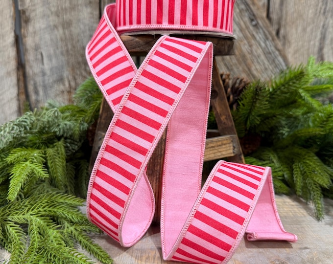 1.5" Red & Pink Stripe Ribbon, Christmas Ribbon, Pink Christmas