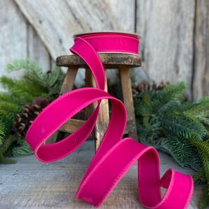 1” Hot Pink Dupion Ribbon, Farrisilk Ribbon, Wired Ribbon, Christmas ...