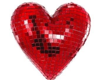 12" Red Mirrored Heart Ornament, Farrisilk Heart Ornament, Disco Valentine Heart, Wreath Attachment, Red Disco Heart