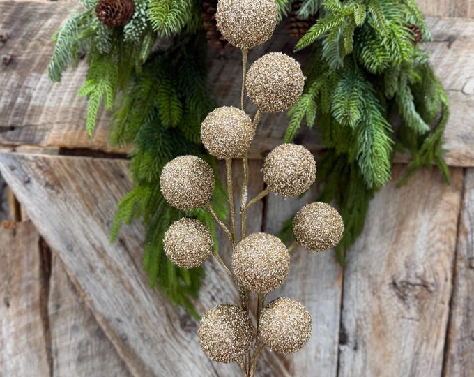 26" Champagne Gold Ball Spray, Christmas Ball Spray