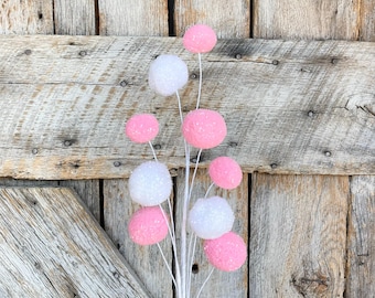28" Pink Christmas Spray, Christmas Spray, Candy Theme Spray, Christmas Tree Decor, Wreath Supply, Pink and White Ball Spray