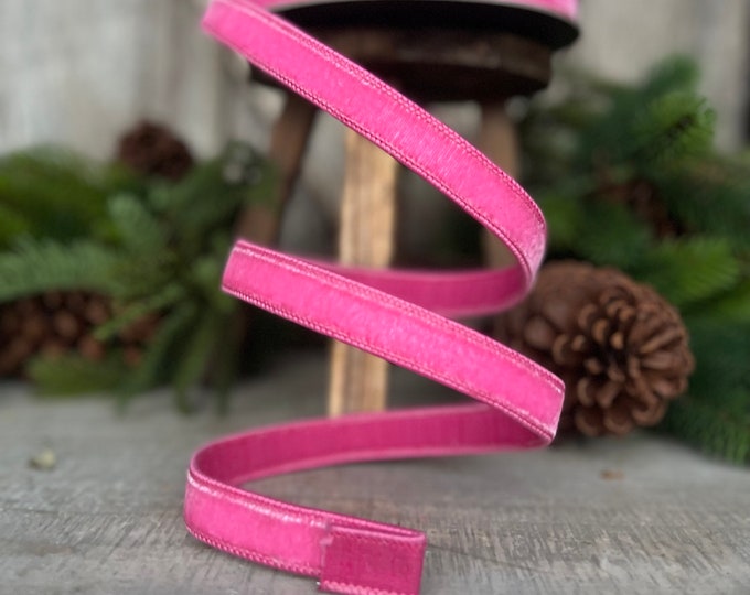 3/4" BubbleGum Pink Velvet Ribbon, Wired Velvet Ribbon, 1 inch Velvet Ribbon, Pink Velvet Ribbon,Pink Velvet Ribbon,Designer Ribbon RG000-74