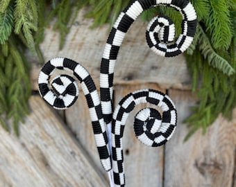 28" Black White Checkered Curly Spray, Halloween Spray, Floral Spray, Curly Spray, Black White Check Spray, 63407BKWT