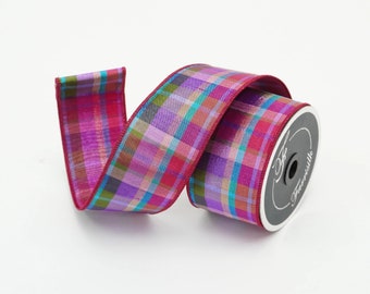 2.5" Christmas Pastel Candy Plaid Ribbon, Farrisilk Ribbon, Christmas Tree, Wired Ribbon, Wreath Supply, Ribbon for Christmas Decorating