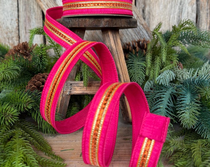 7/8" Hot Pink Twinkle Trim Ribbon, Pink Orange ribbon, Farrisilk Ribbon, Halloween Ribbon, RK756-40