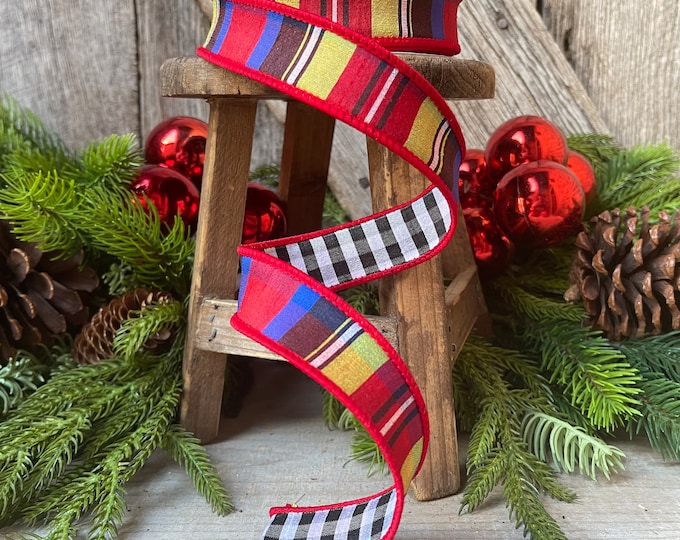 1" Nutcracker plaid ribbon, Farrisilk, Plaid Check, Christmas ribbon, Christmas plaid ribbon, Farrisilk ribbon, wired ribbon,designer ribbon