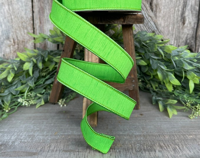 1" Green Dupion Ribbon, Farrisilk Ribbon, Wired Ribbon, Bright Green Ribbon, Spring Ribbon, Halloween Ribbon, Designer Ribbon, RK608-12