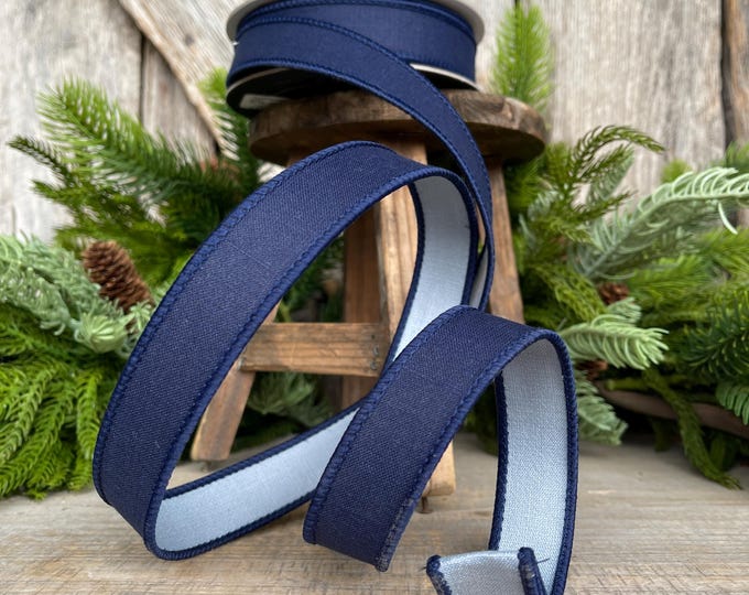 1" Navy Blue Ribbon, Farrisilk Ribbon, Wired Ribbon, Navy Blue Linen Tones Ribbon, 2 Tone Ribbon, Denim Look Ribbon, SR119-05