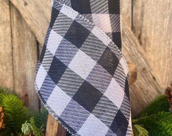 4" Black and White Gingham Check, Black and White Buffalo Plaid Ribbon, Wired Ribbon, Christmas Ribbon, Seasonal Ribbon, Christmas Tree