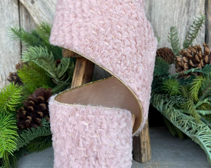 4” Pink Fur Wired ribbon, Farrisilk Ribbon, Pink Ribbon, Pink Furry Ribbon, Pink Jeuju RIbbon, Christmas Tree Ribbon, RS121-08